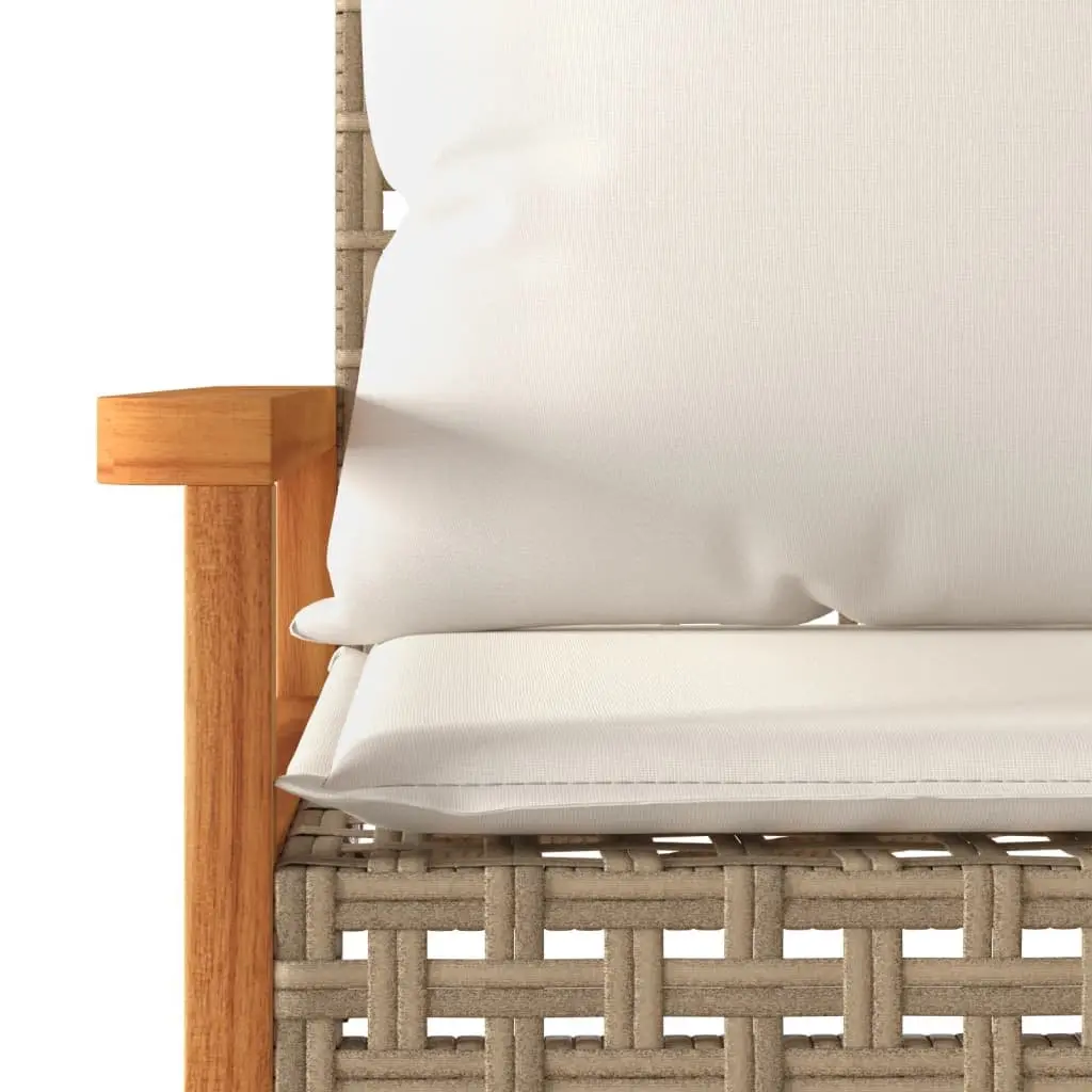 Outdoor Bench Beige Cushion Poly Rattan Acacia Wood Frame