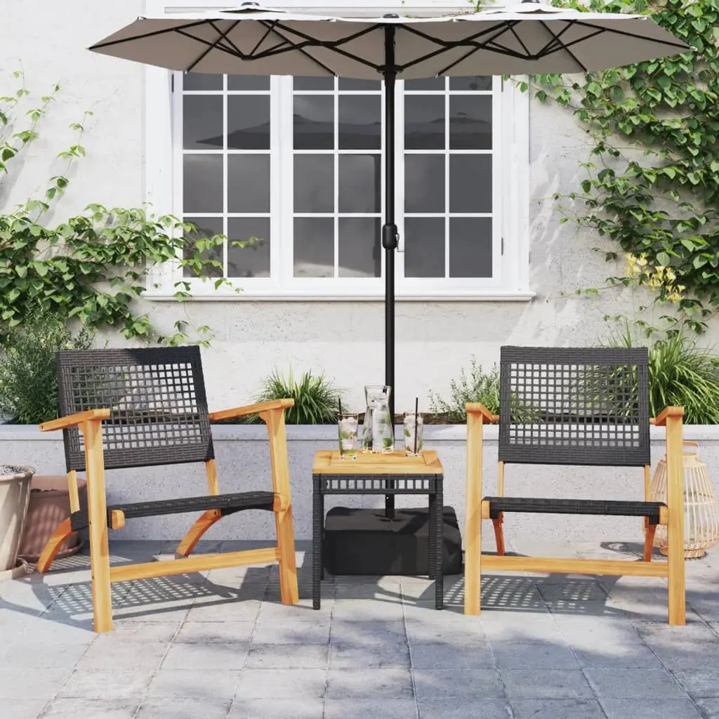 Garden Table Black Poly Rattan Acacia Wood 38 x 38 x 42 cm