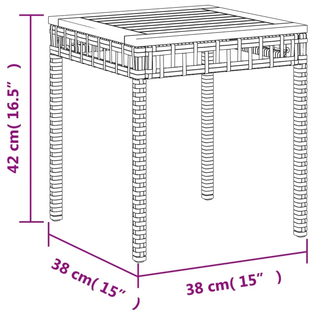 Garden Table Black Poly Rattan Acacia Wood 38 x 38 x 42 cm