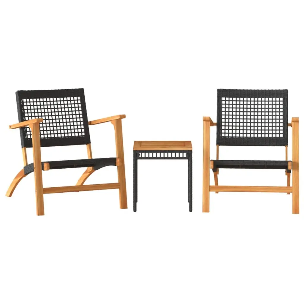 3 Piece Bistro Set Black Outdoor Garden Furniture Rattan Acacia Wood Table Chairs