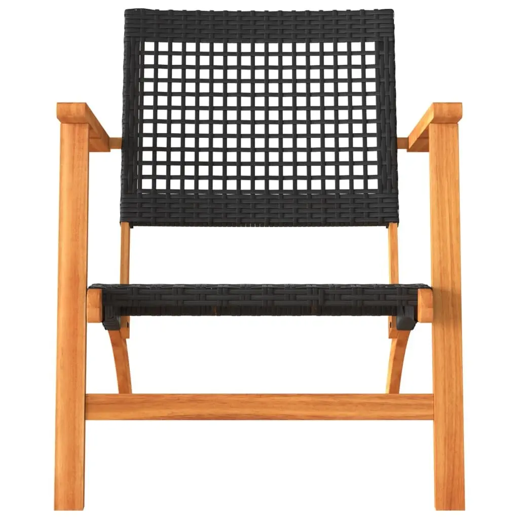 3 Piece Bistro Set Black Outdoor Garden Furniture Rattan Acacia Wood Table Chairs