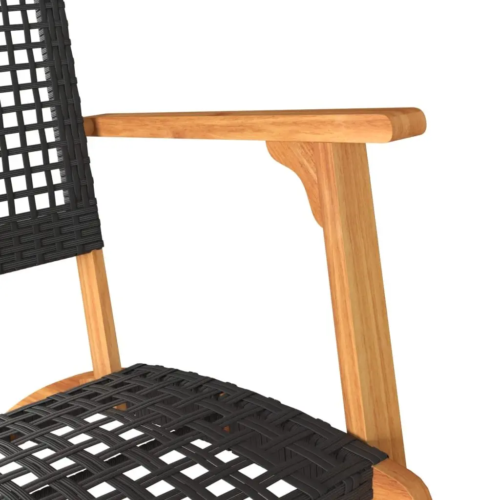 Garden Chairs Black Poly Rattan Outdoor Patio Seats with Acacia Wood Arms 2pcs