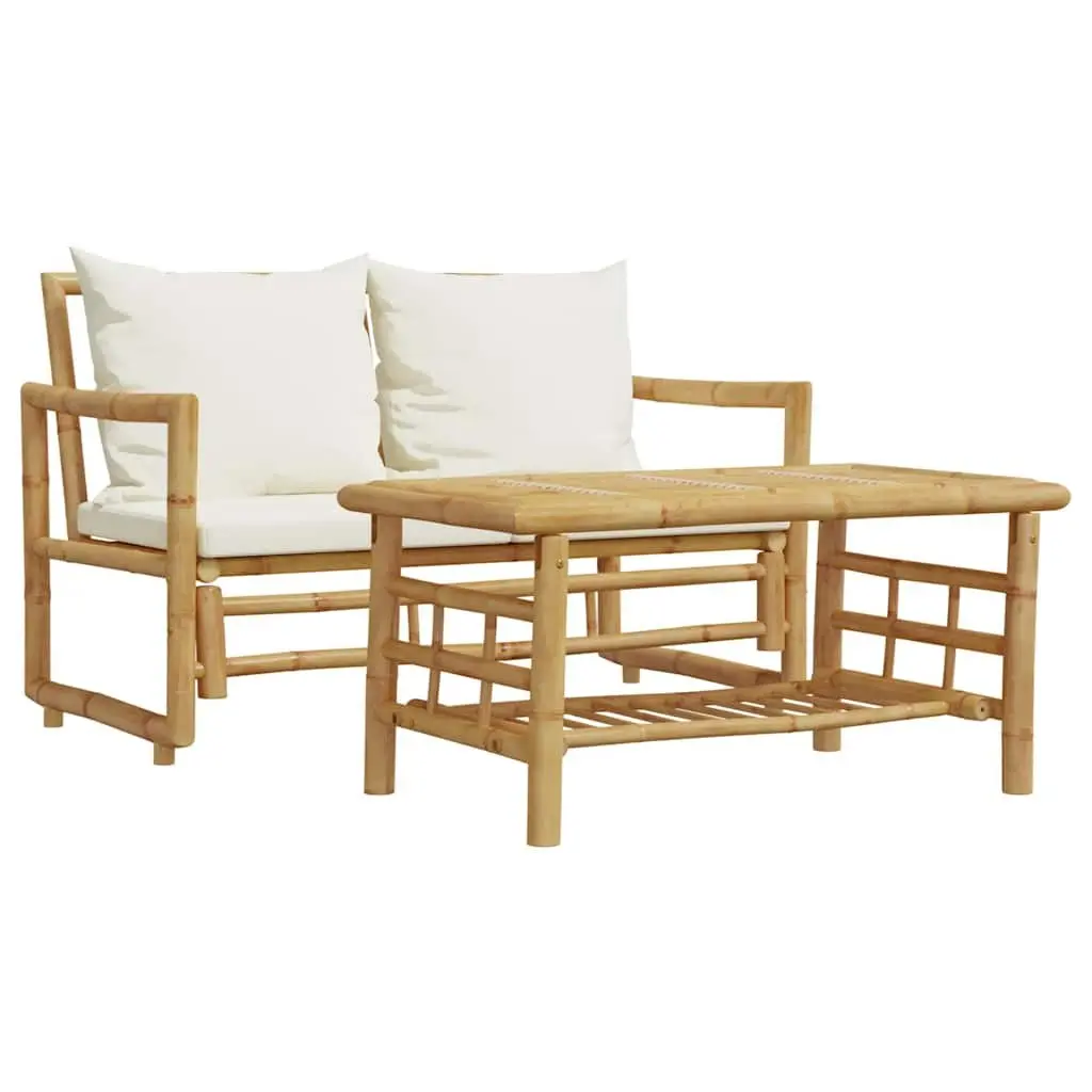 2 Piece Garden Sofa Set Bamboo Construction Cushions Brown