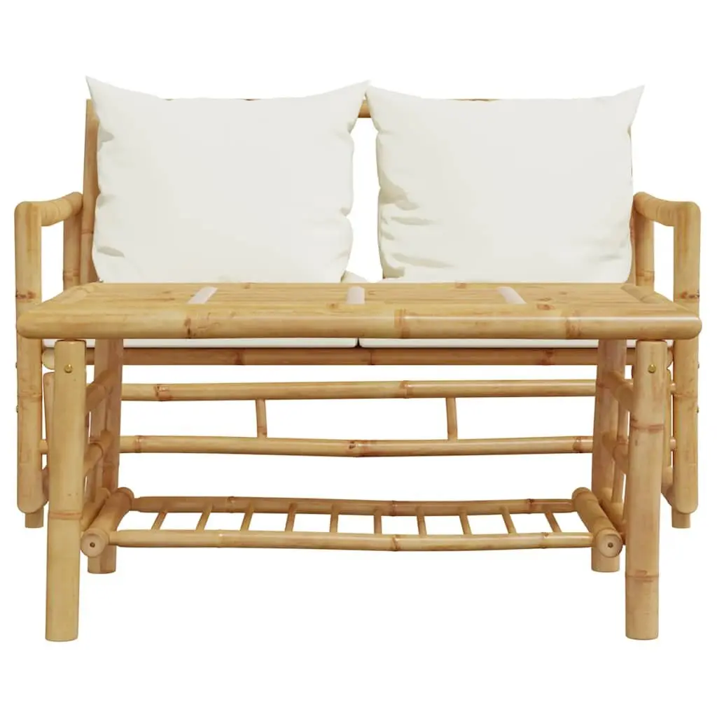 2 Piece Garden Sofa Set Bamboo Construction Cushions Brown