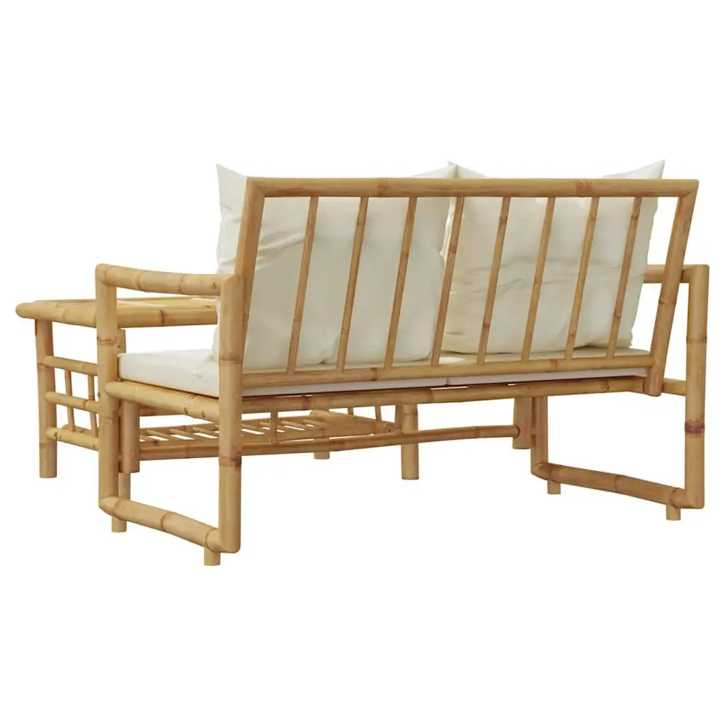 2 Piece Garden Sofa Set Bamboo Construction Cushions Brown