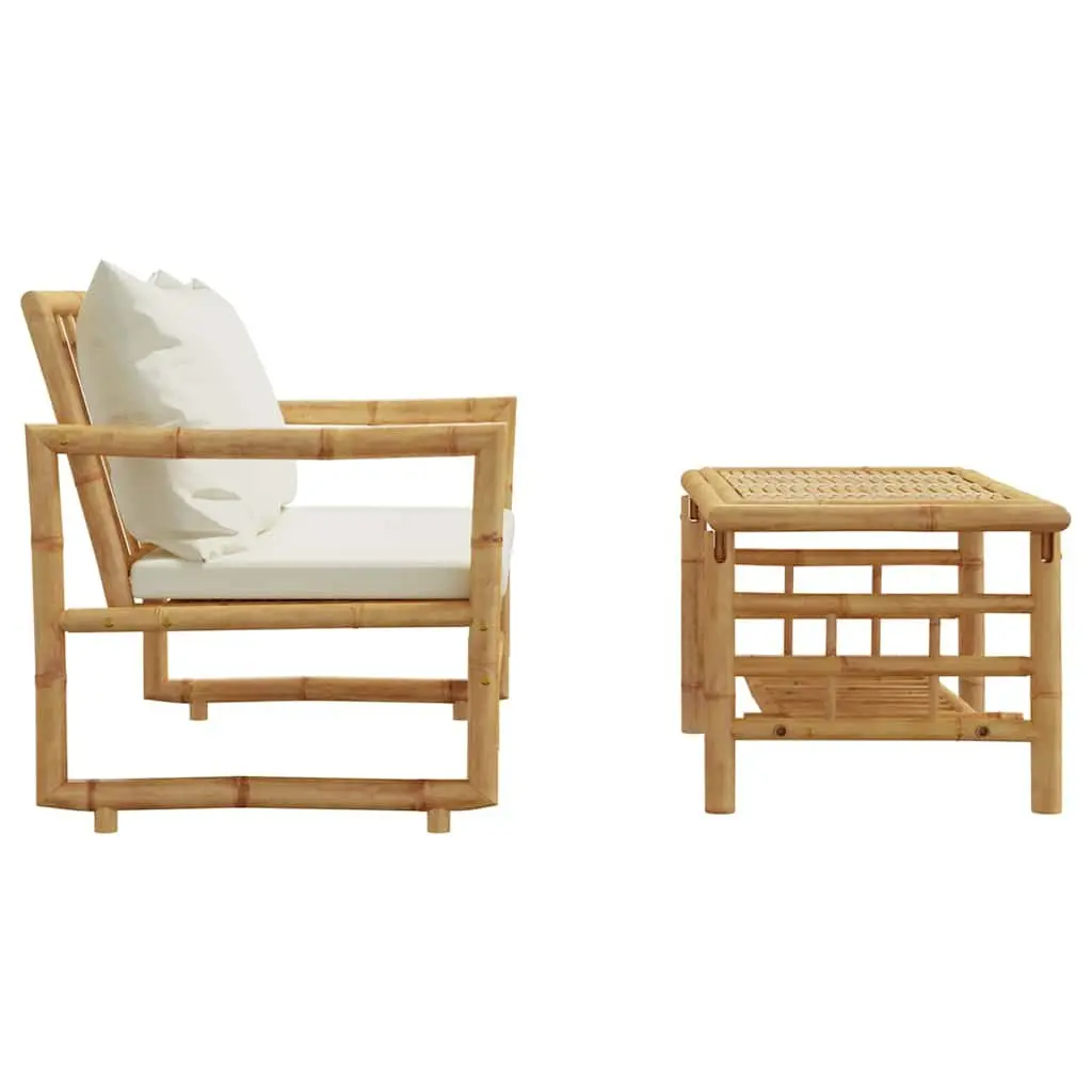2 Piece Garden Sofa Set Bamboo Construction Cushions Brown
