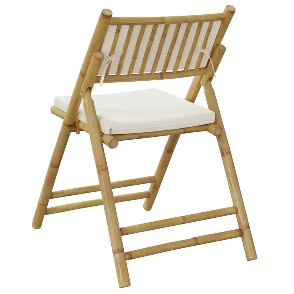 Folding Bistro Chairs Set of 2 Outdoor Garden Seating Bamboo with Cushions