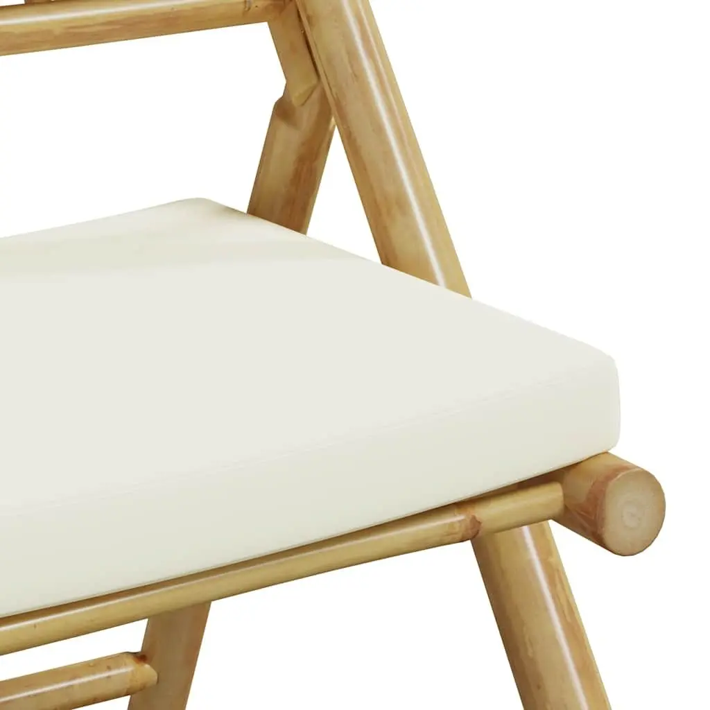 Folding Bistro Chairs Set of 2 Outdoor Garden Seating Bamboo with Cushions