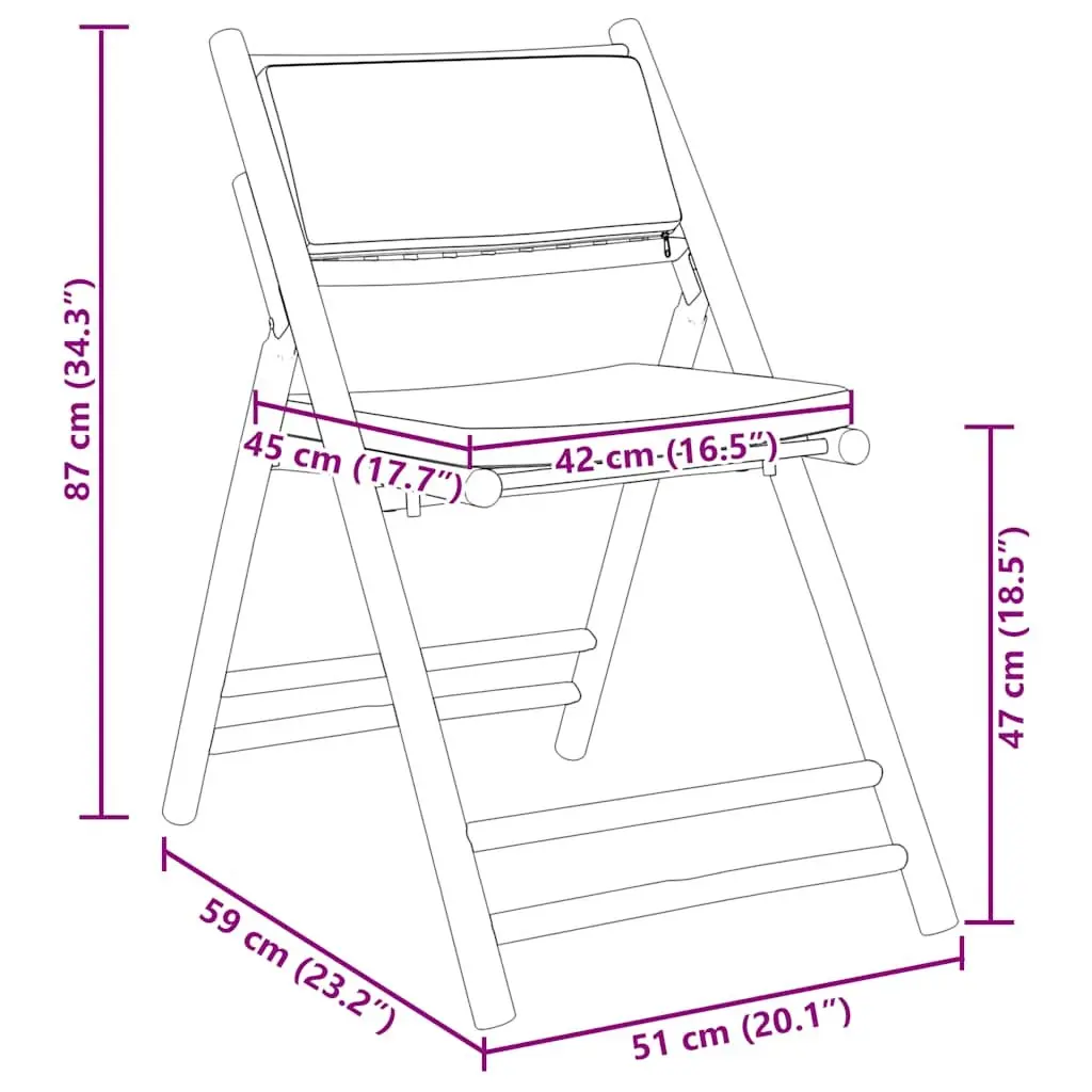 Folding Bistro Chairs Set of 2 Outdoor Garden Seating Bamboo with Cushions