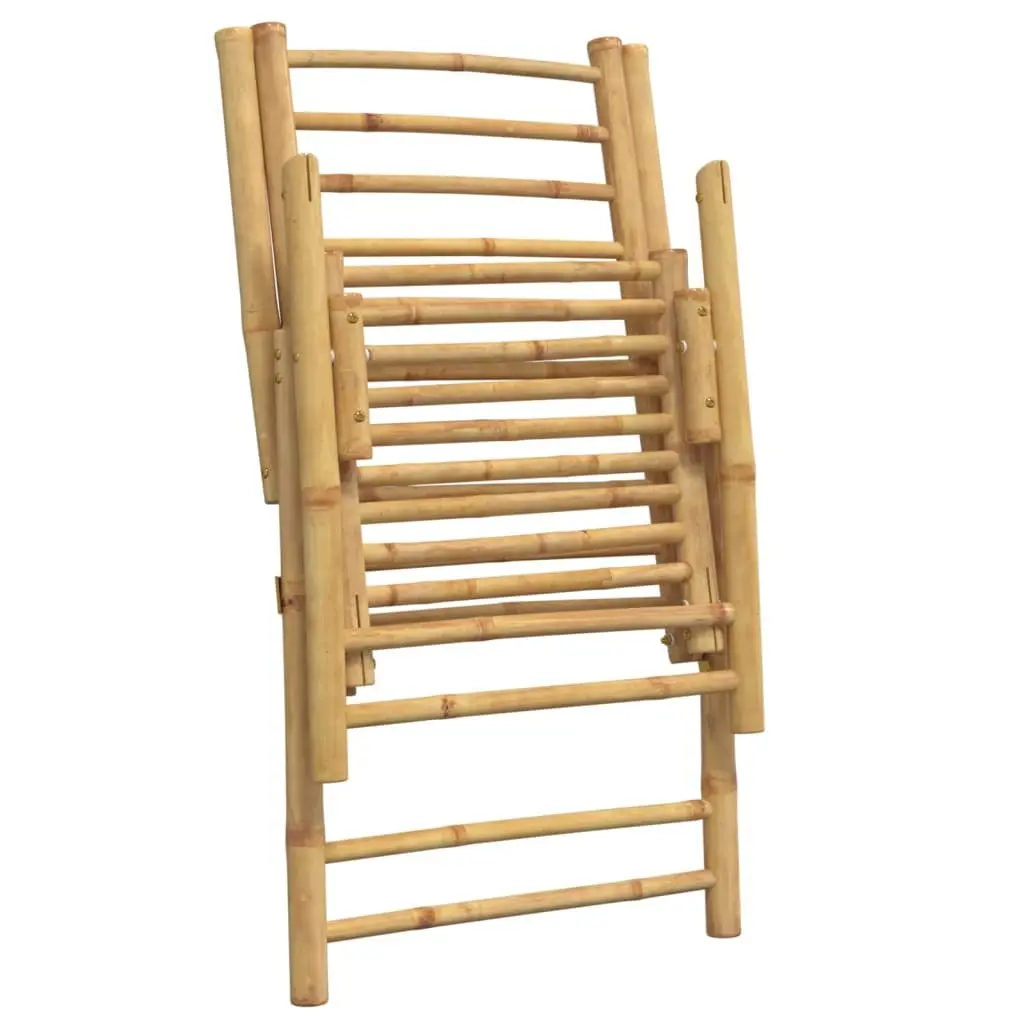 Folding Garden Reclining Chairs Adjustable Backrest Brown Bamboo 2 Piece