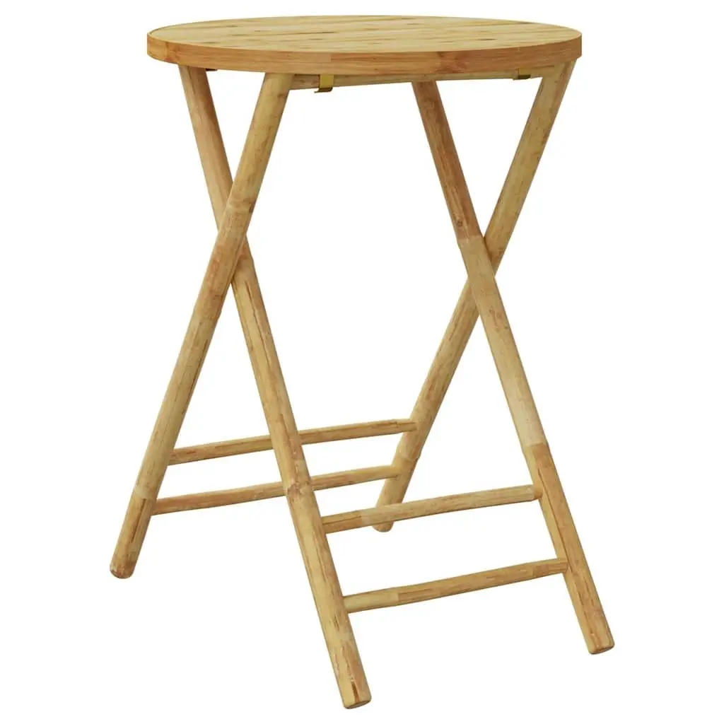 Folding Garden Table Round Bamboo Outdoor Patio Furniture Brown Portable 55x75cm