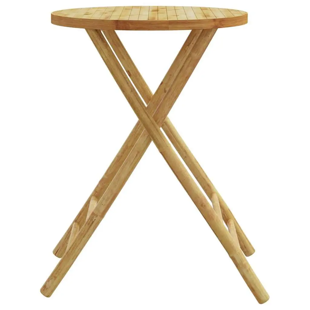 Folding Garden Table Round Bamboo Outdoor Patio Furniture Brown Portable 55x75cm