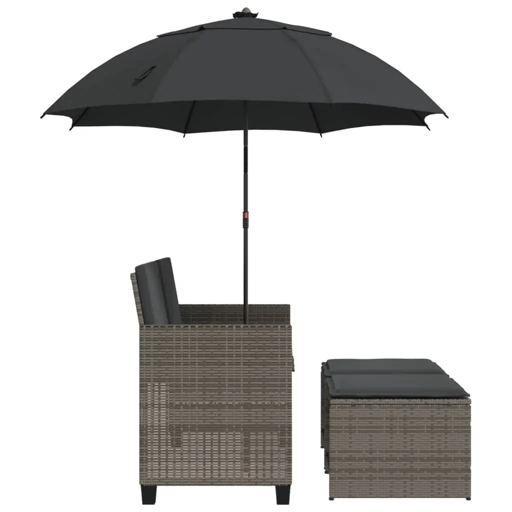 Garden Sofa 2-Seater Outdoor Patio Furniture with Parasol and Footstools Grey