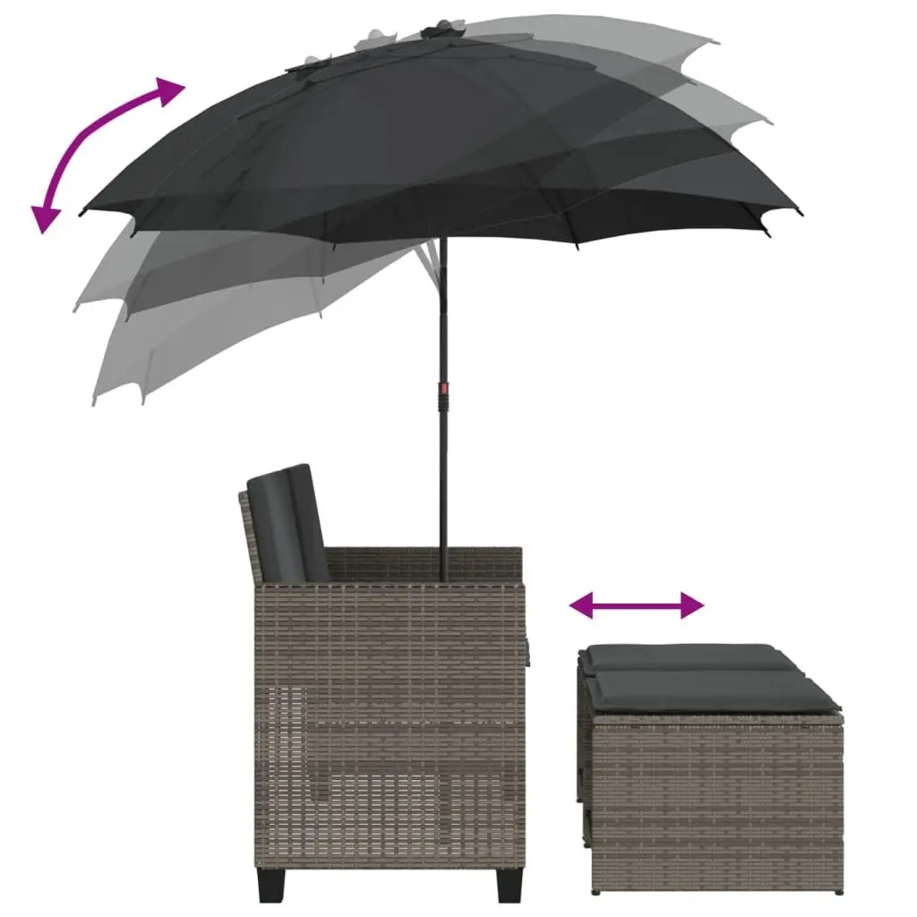 Garden Sofa 2-Seater Outdoor Patio Furniture with Parasol and Footstools Grey