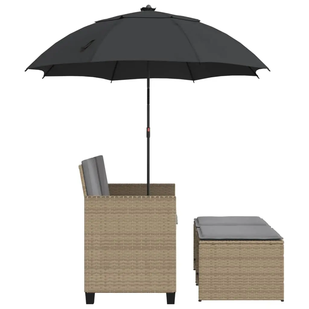 Outdoor Patio Garden Sofa Set with Beige Parasol and Footstools 2-Seater