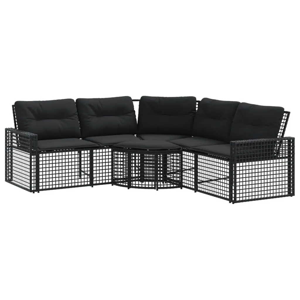 L-Shaped Garden Sofa with Footstool Black Poly Rattan Outdoor Patio