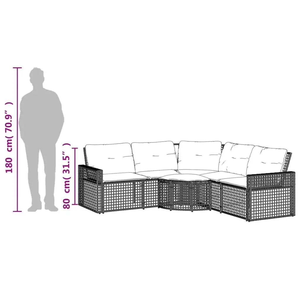 L-Shaped Garden Sofa with Footstool Black Poly Rattan Outdoor Patio