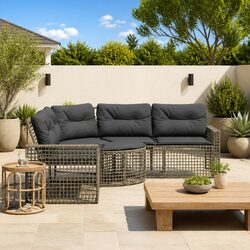 L-Shaped Garden Sofa in Grey with Footstool Included