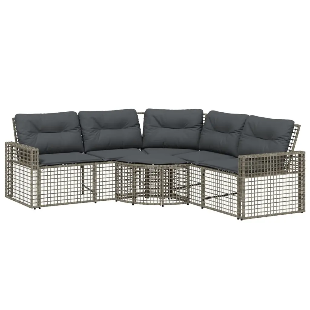 L-Shaped Garden Sofa Set Grey Poly Rattan with Cushions and Footstool