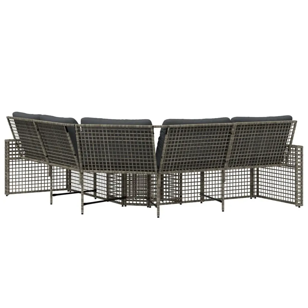 L-Shaped Garden Sofa Set Grey Poly Rattan with Cushions and Footstool