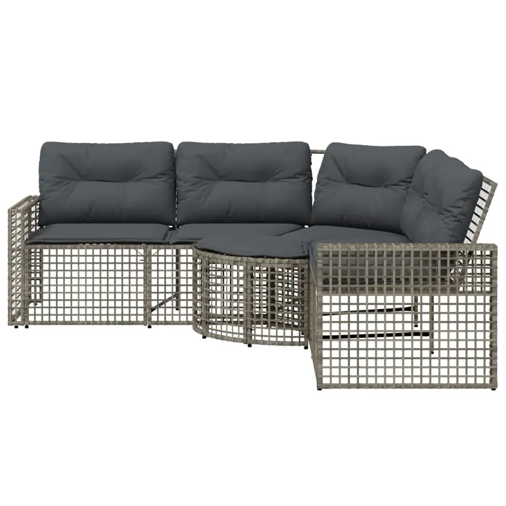 L-Shaped Garden Sofa Set Grey Poly Rattan with Cushions and Footstool