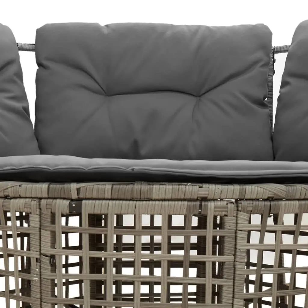 L-Shaped Garden Sofa Set Grey Poly Rattan with Cushions and Footstool