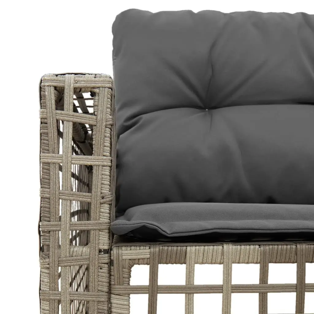 L-Shaped Garden Sofa Set Grey Poly Rattan with Cushions and Footstool