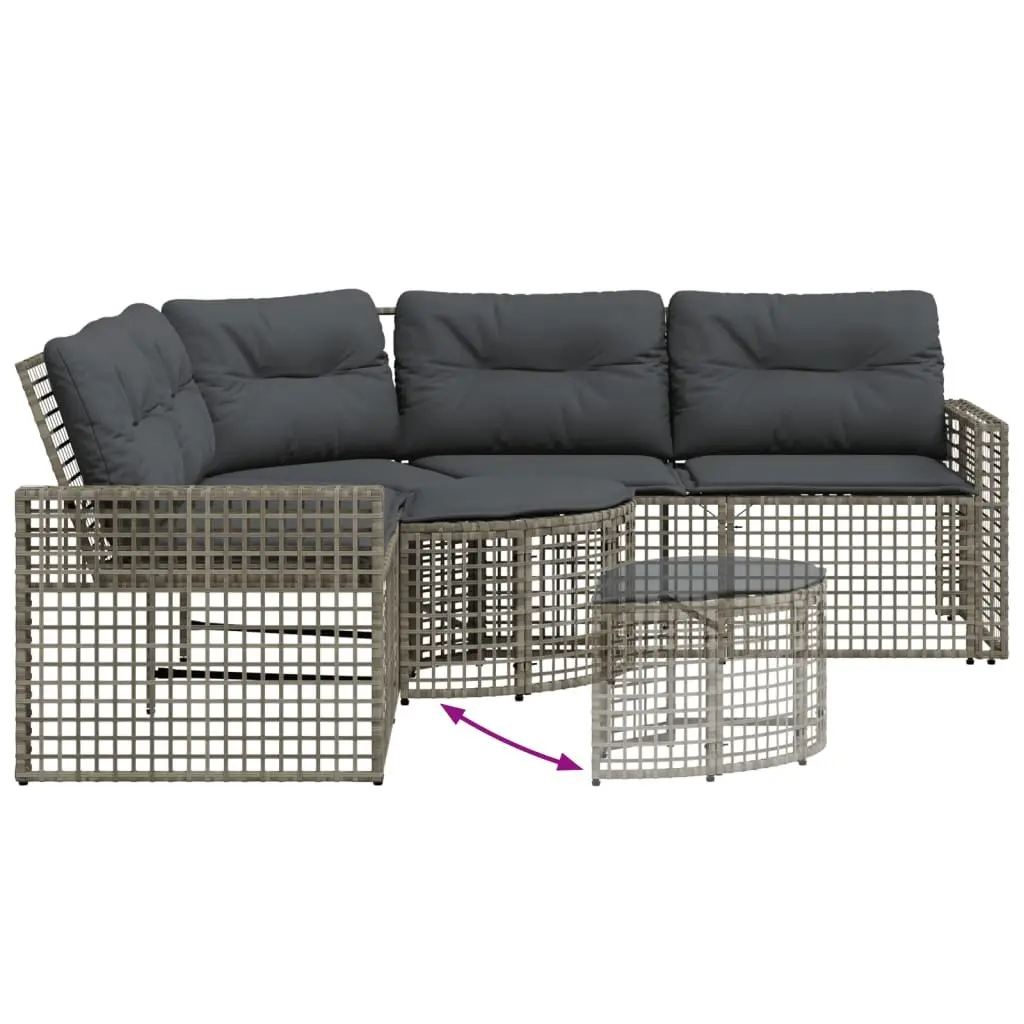 L-Shaped Garden Sofa Set Grey Poly Rattan with Cushions and Footstool