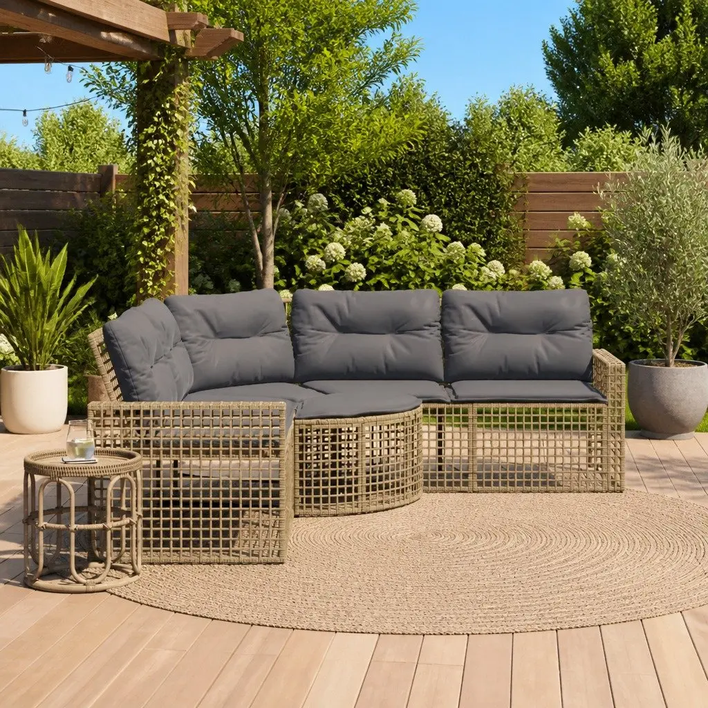 L-Shaped Garden Sofa with Cushions Footstool Outdoor Patio Beige
