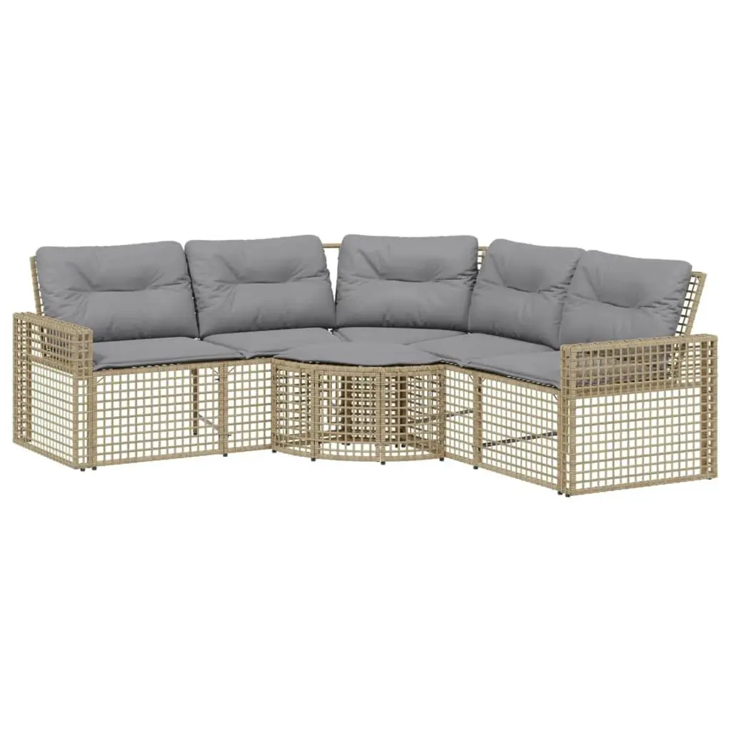 L-Shaped Garden Sofa with Cushions Footstool Outdoor Patio Beige