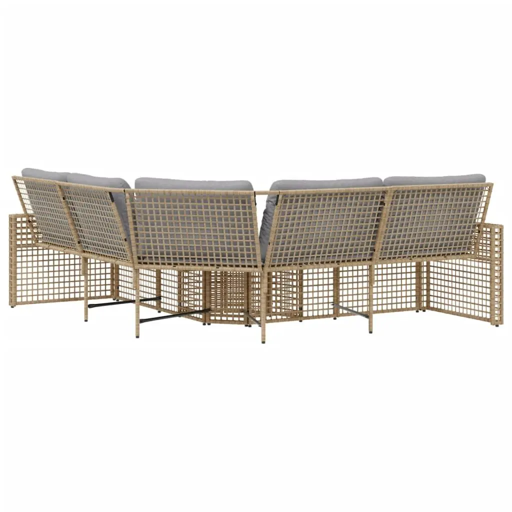 L-Shaped Garden Sofa with Cushions Footstool Outdoor Patio Beige