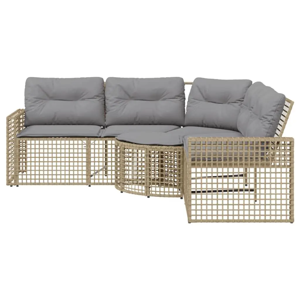 L-Shaped Garden Sofa with Cushions Footstool Outdoor Patio Beige