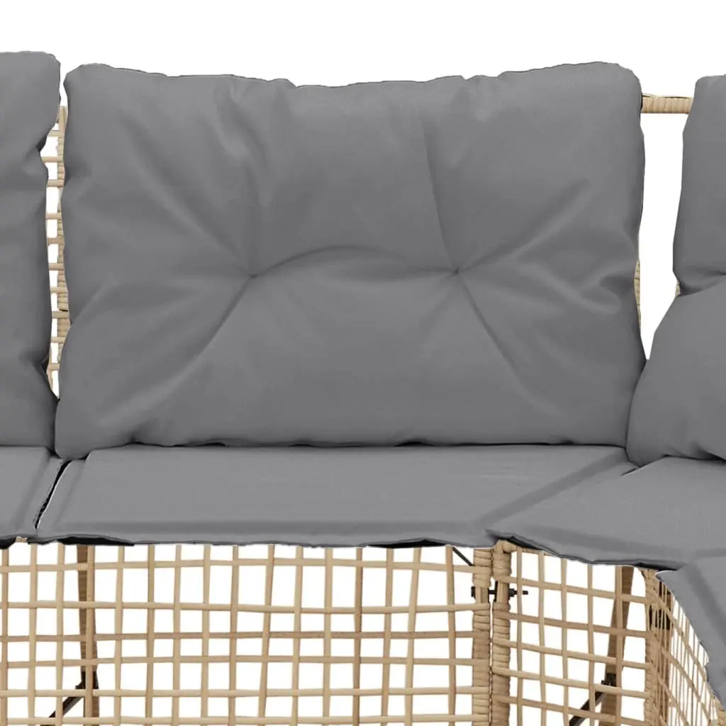 L-Shaped Garden Sofa with Cushions Footstool Outdoor Patio Beige