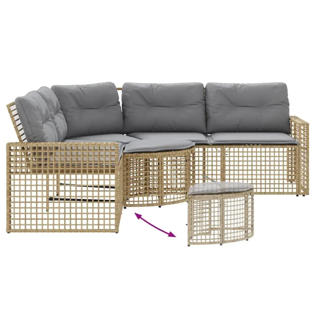 L-Shaped Garden Sofa with Cushions Footstool Outdoor Patio Beige