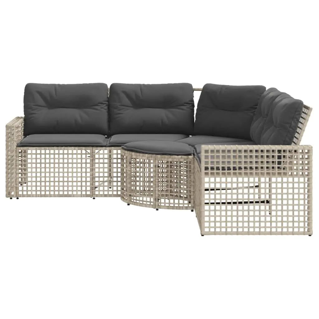L-Shaped Garden Sofa with Cushions Footstool Grey Poly Rattan Outdoor Patio
