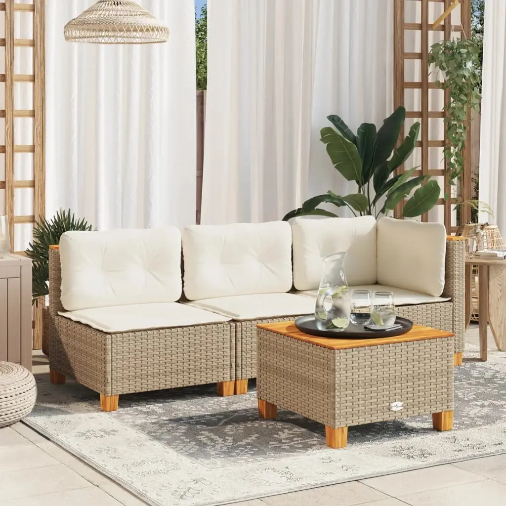 Outdoor Corner Sofa Beige PE Rattan Modular Garden Lounge Seating with Cushions