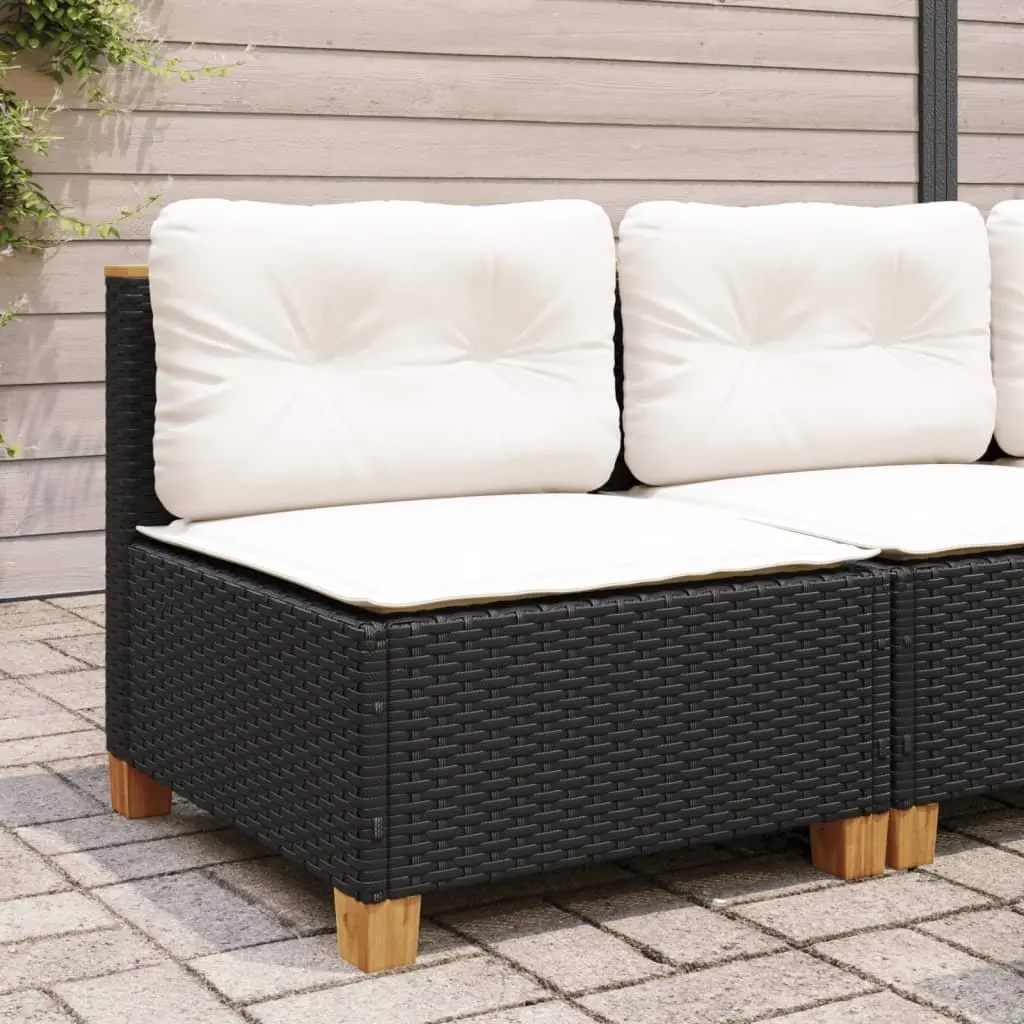 Outdoor Garden Sofa Armless Black Poly Rattan with Cushions