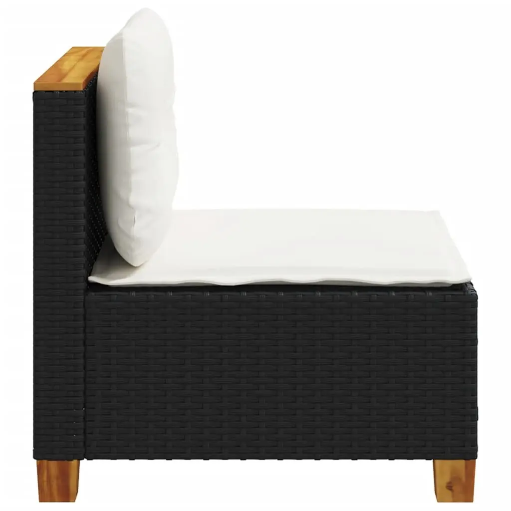 Outdoor Garden Sofa Armless Black Poly Rattan with Cushions
