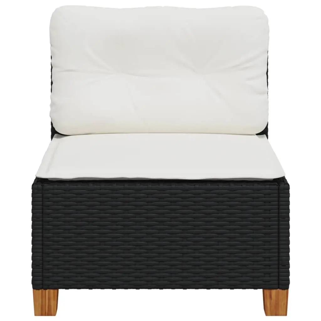 Outdoor Garden Sofa Armless Black Poly Rattan with Cushions
