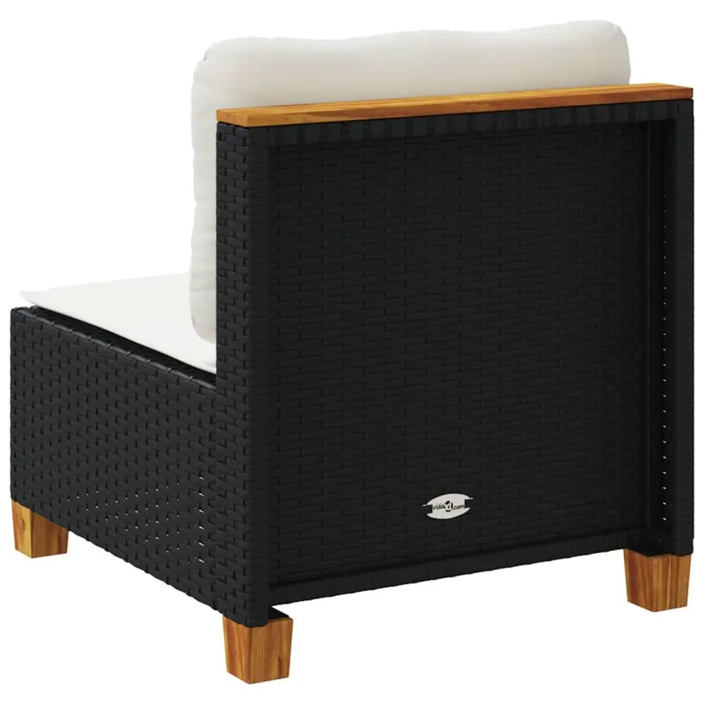Outdoor Garden Sofa Armless Black Poly Rattan with Cushions