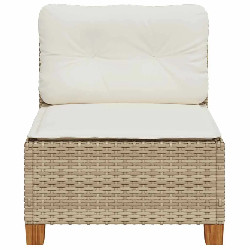 Outdoor Sofa Armless Modular Lounge Seating with Thick Cushions Beige Poly Rattan