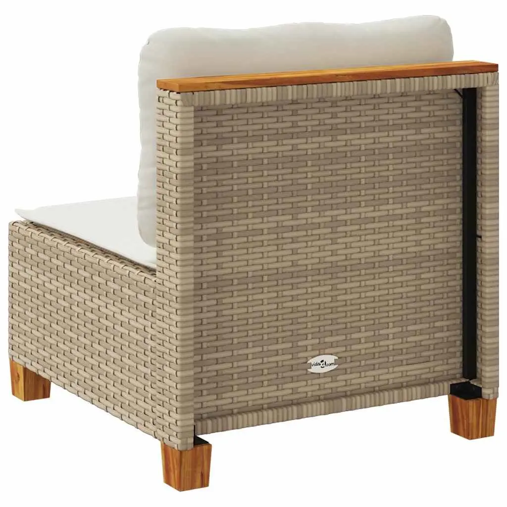 Outdoor Sofa Armless Modular Lounge Seating with Thick Cushions Beige Poly Rattan