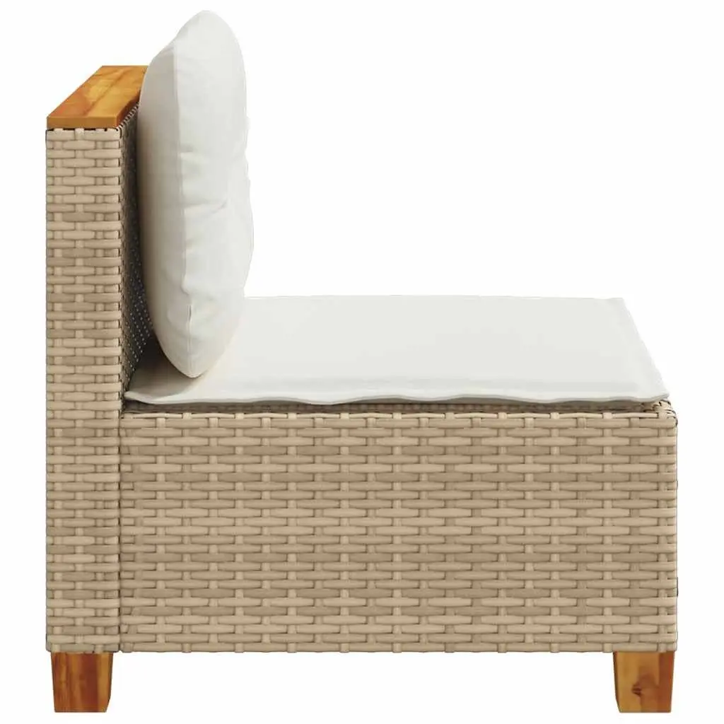 Outdoor Sofa Armless Modular Lounge Seating with Thick Cushions Beige Poly Rattan