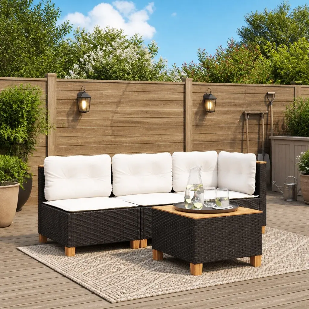Garden Table Black 55x55x36cm Poly Rattan Acacia Wood Top