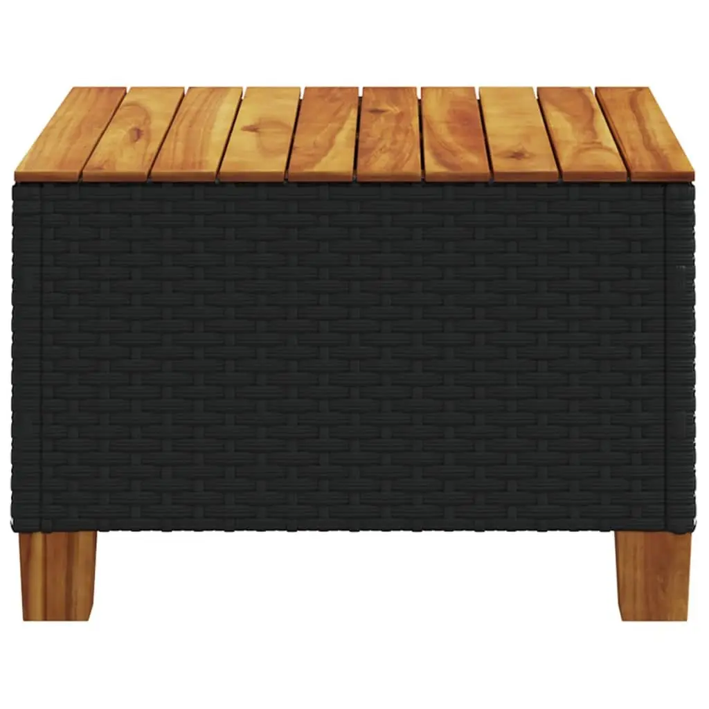 Garden Table Black 55x55x36cm Poly Rattan Acacia Wood Top
