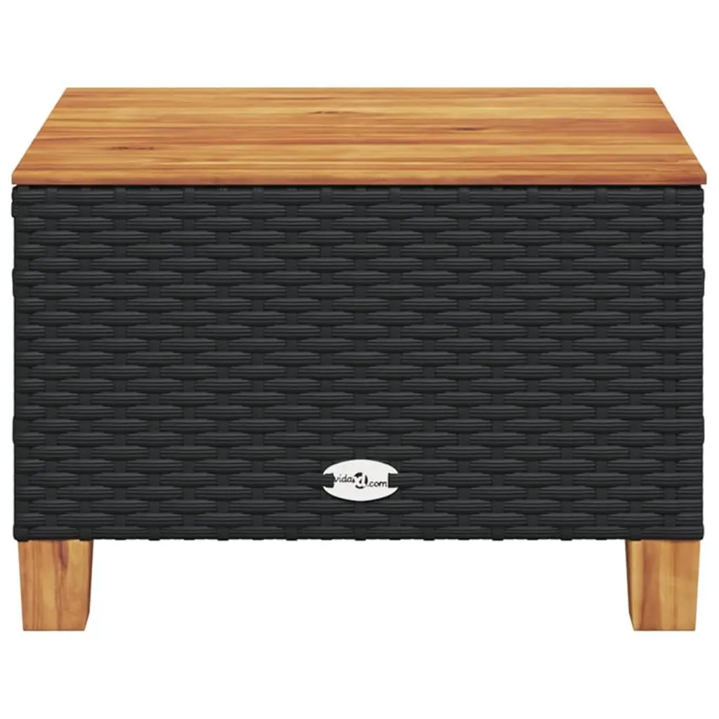 Garden Table Black 55x55x36cm Poly Rattan Acacia Wood Top