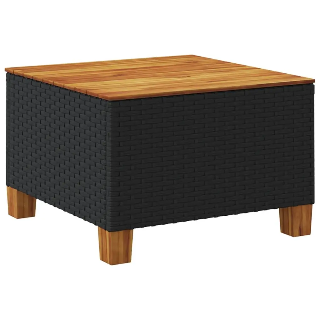 Garden Table Black 55x55x36cm Poly Rattan Acacia Wood Top