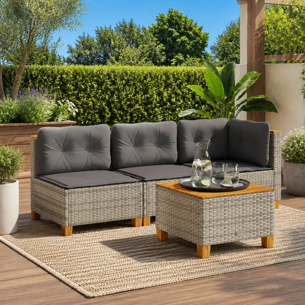 Garden Table Grey Acacia Wood Top PE Rattan Frame 55x55x36 cm