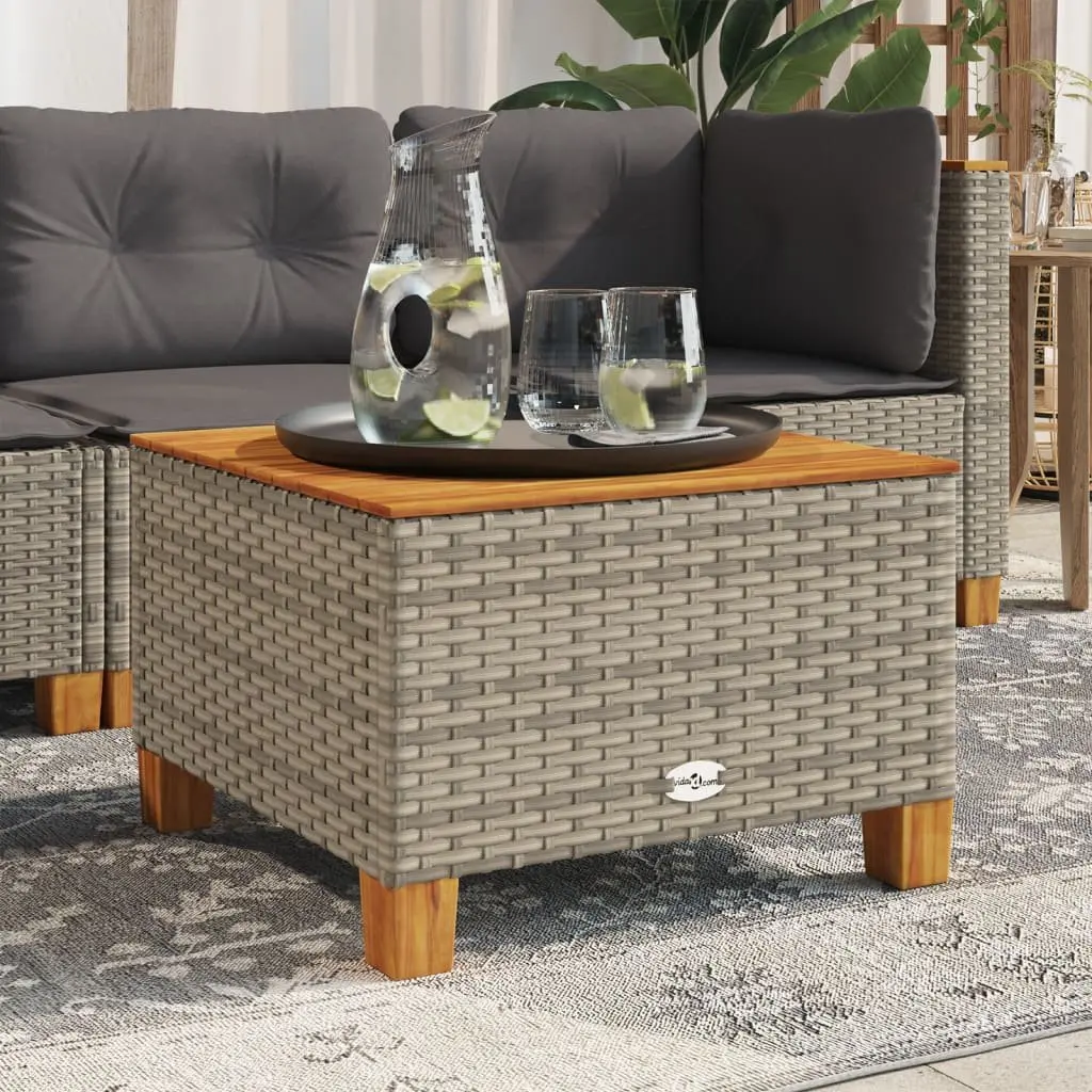 Garden Table Grey Acacia Wood Top PE Rattan Frame 55x55x36 cm