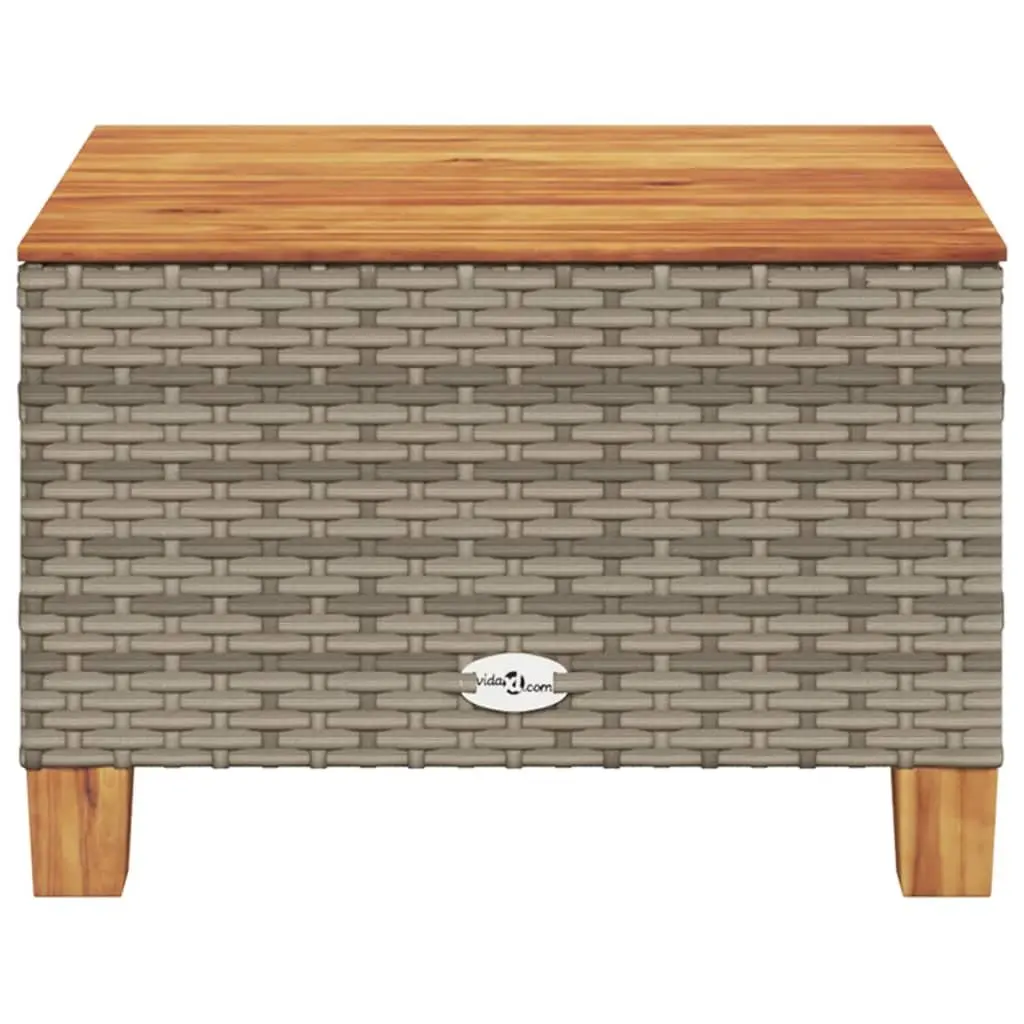 Garden Table Grey Acacia Wood Top PE Rattan Frame 55x55x36 cm